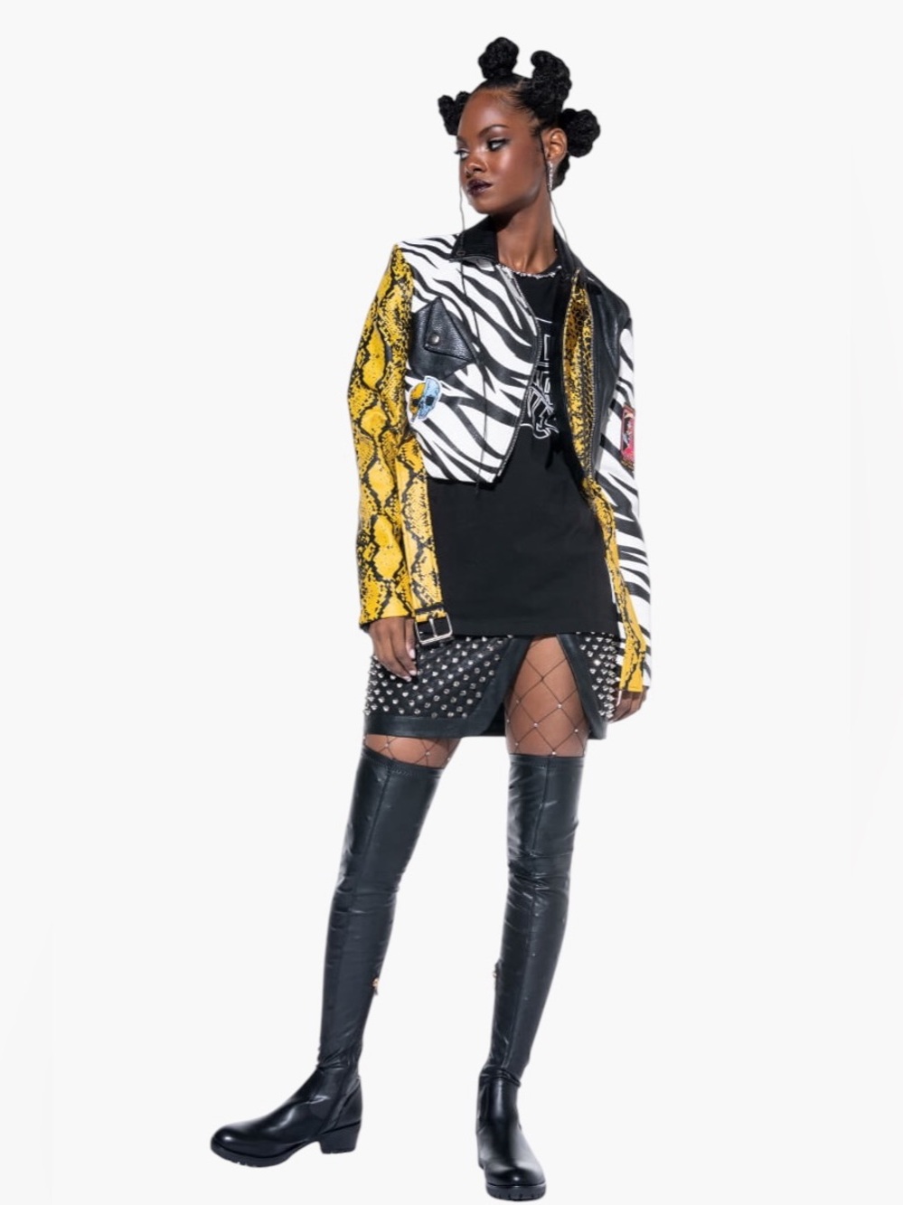 Azalea Wang Misunderstood Colorful Skull Snake Mixed Print Moto Jacket
